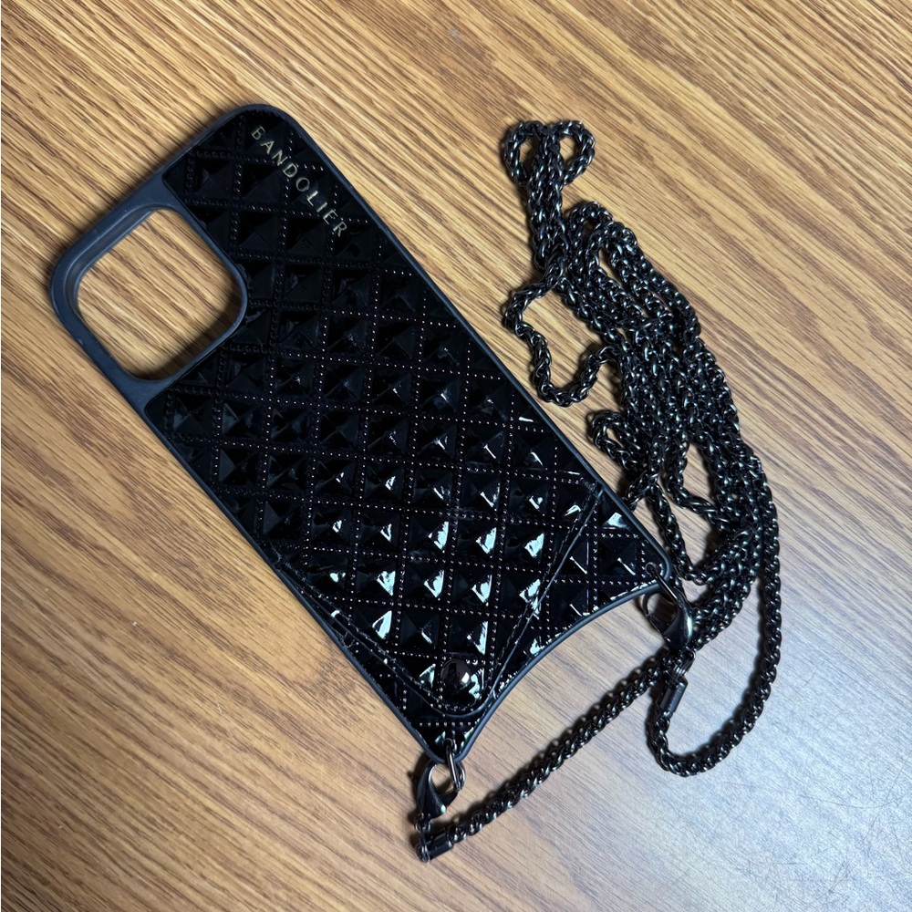 Sheila Pyramid Crossbody Bandolier - Black Embossed/Pewter